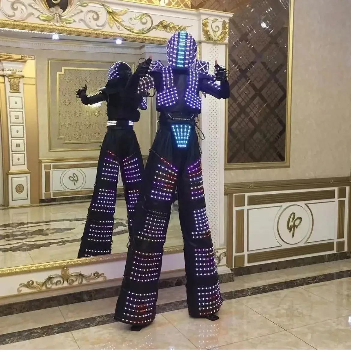 LED luminous stilts walker suit robot clothing light up dance cosplay full color pixel helmet laser performance luminescent Luxu