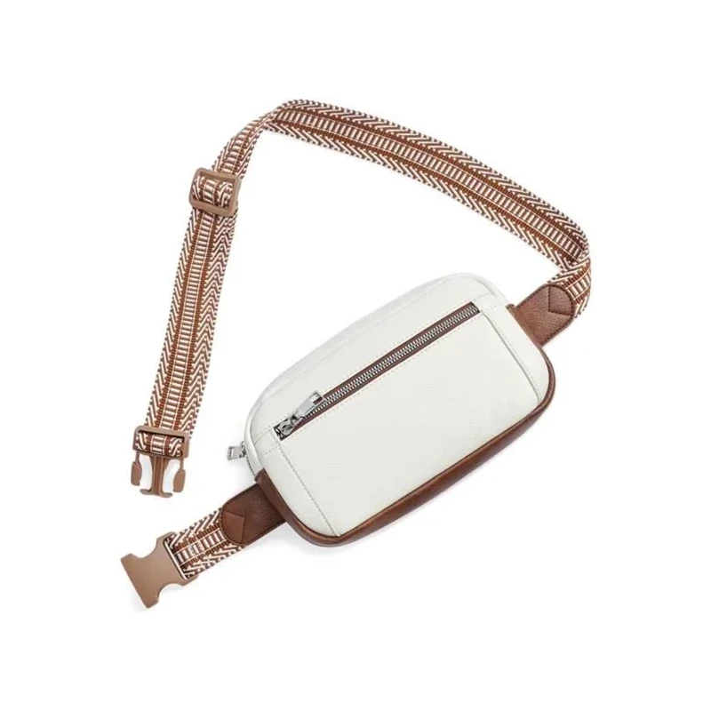 Fashion Crossbody Cell Phone Bag Travel Waist Pack Bags Cream Brown Leather Fanny Pack