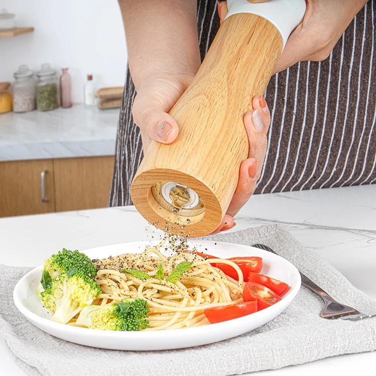 Kitchen Manual Seasoning Grinder Shaker Bottle Set Wooden Salt Pepper Mill with Ceramic Core Black White Spice Nuts PC Material