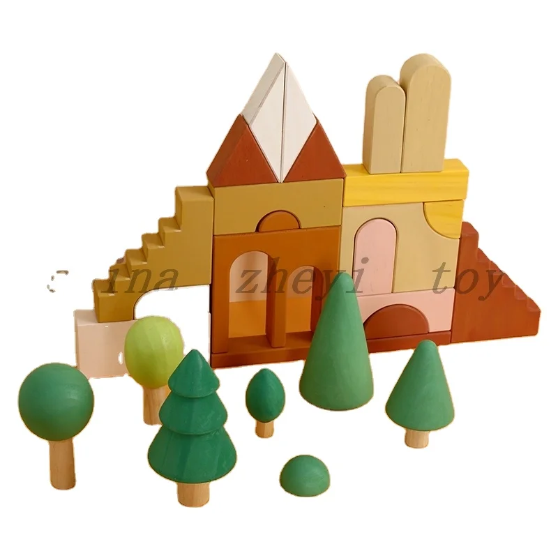 Factory direct sale montessori baby toys castle construction toys games wholesale other boys girls wooden kid toys manufacturer