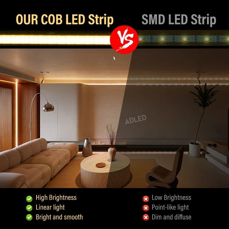 5Years Warranty 528Chips 16.4Ft Full Piece Roll Cob Strip Light 12V 10W Low Heat Blue Light Ul List Cri90 8Mm Led Cob Strip