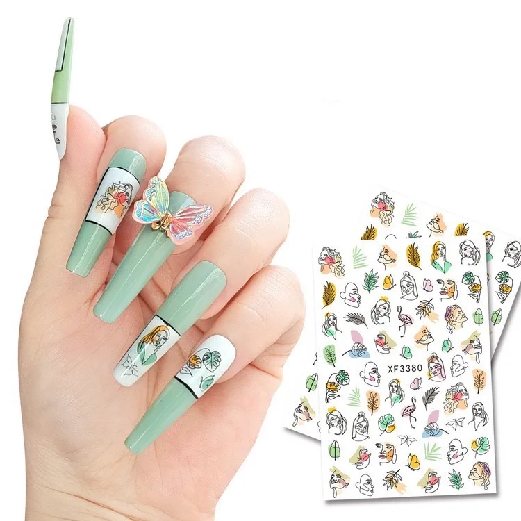 Flower Daisy Nail Art Sticker Decoration Manicure Design Lovely Sticker Decal Green Leaf Self Adhesive Nail Art Decal on Nails