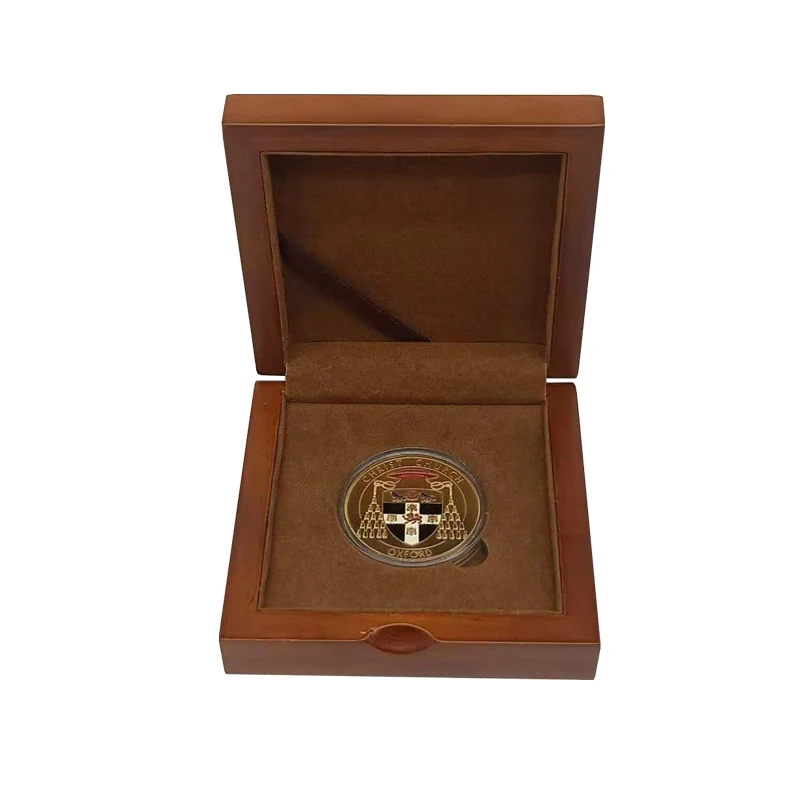 High quality Eco-friendly handmade luxury golden silver medal collection matte lacquer commemorative wooden coin display box