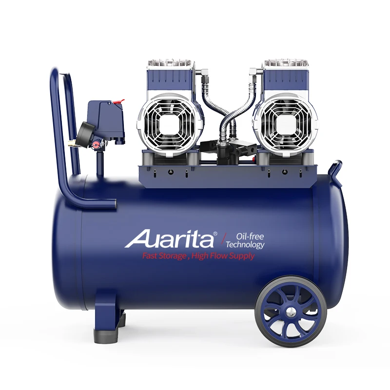 High Pressure Dual Cylinder Air Compressor Machine 220V Mobile Oil Free Silent Air Compressor