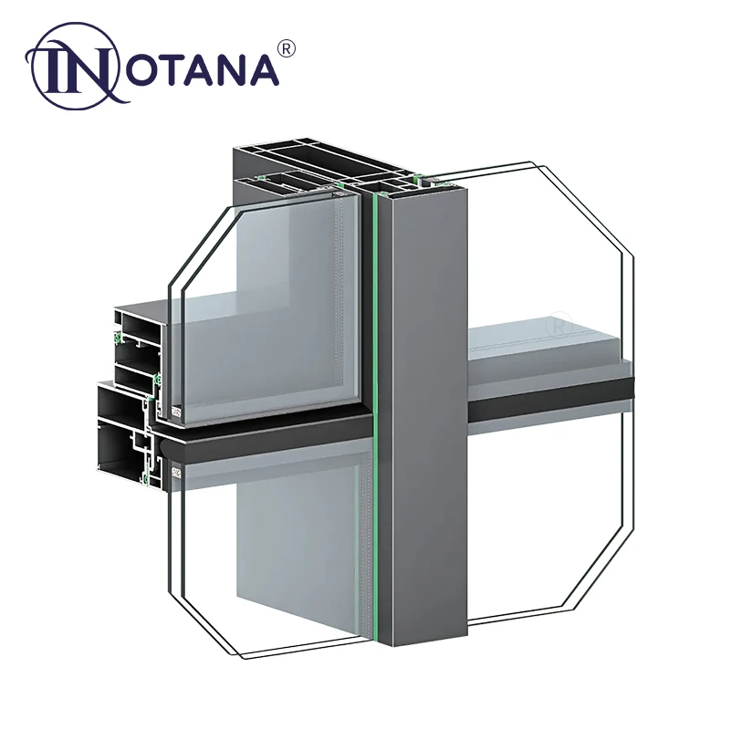 Aluminum Manufacturer Direct Sales Structure Firm Glass Curtain Wall Gray 65 Vertical Visible Horizontal Hidden Curtain Wall
