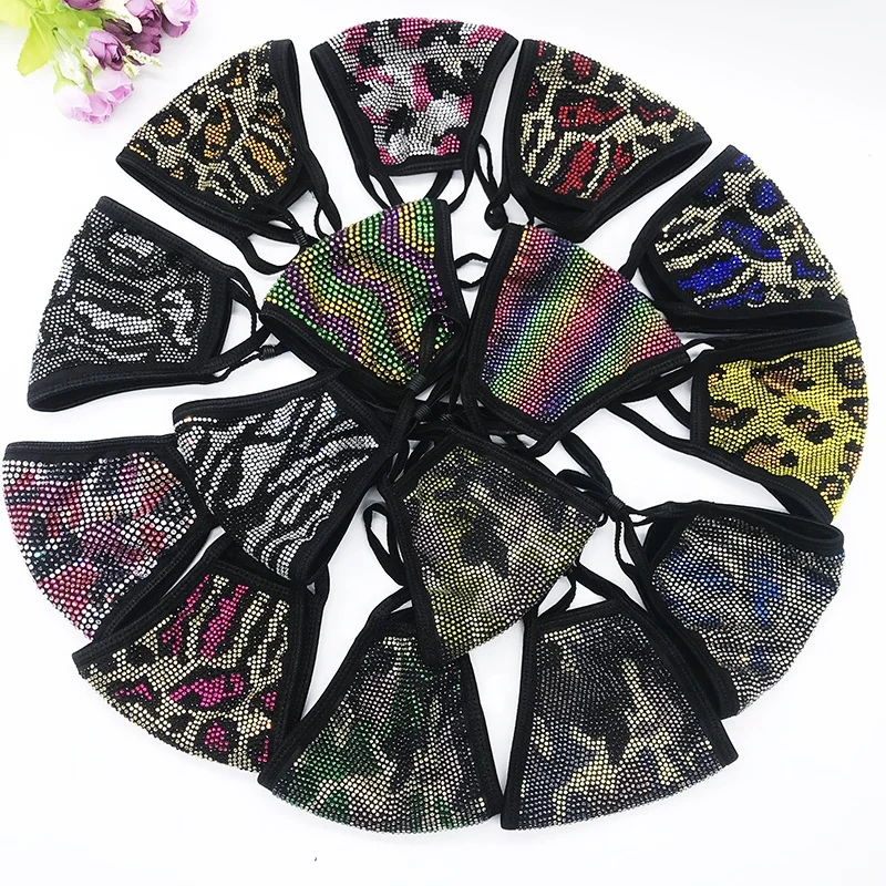
Hot sale party mask rhinestone Leopard cheetah crystal Fashion washable blingbling Camouflage color facemask 