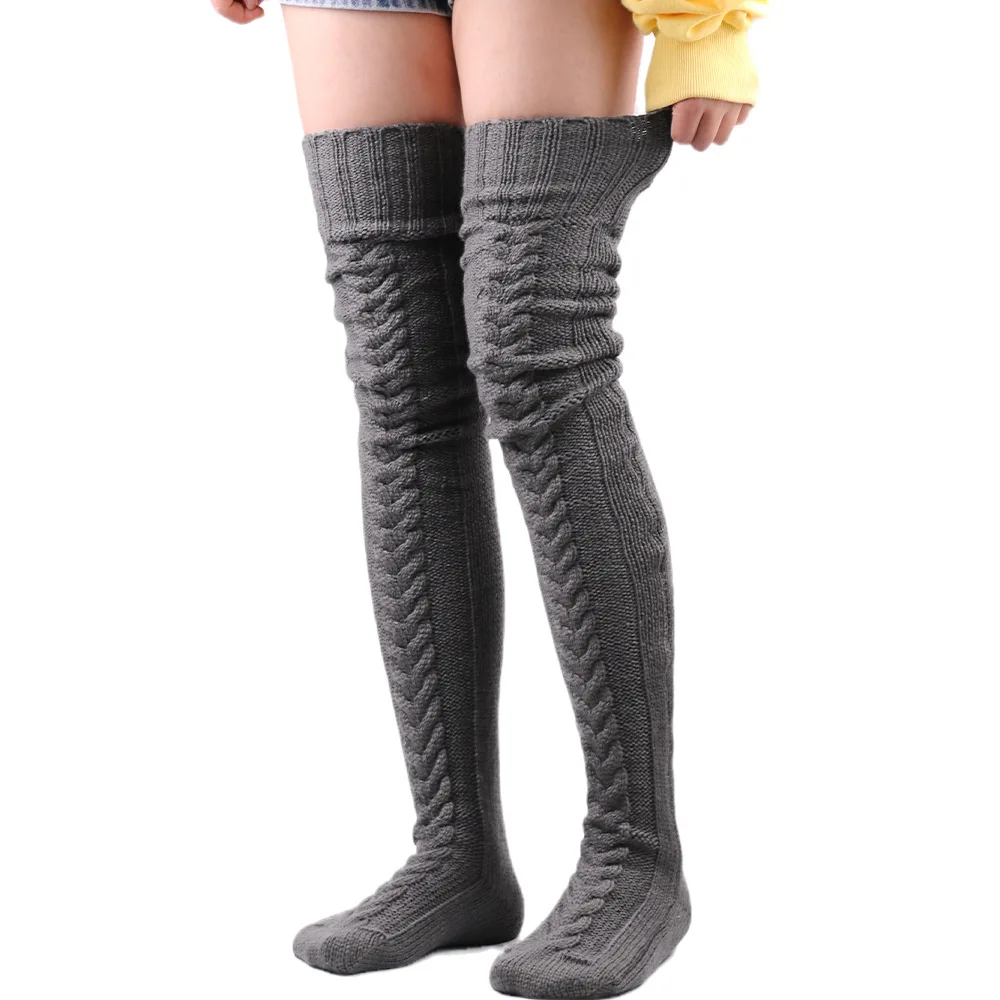 Wholesale women winter leg warmers thigh high socks over the knee knitted slouch socks for women