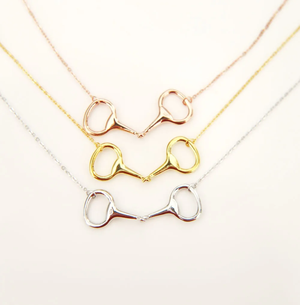 High Quality Horse Jewelry 925 Sterling Silver D-Ring Snaffle Bit Necklace Valentine Gifts