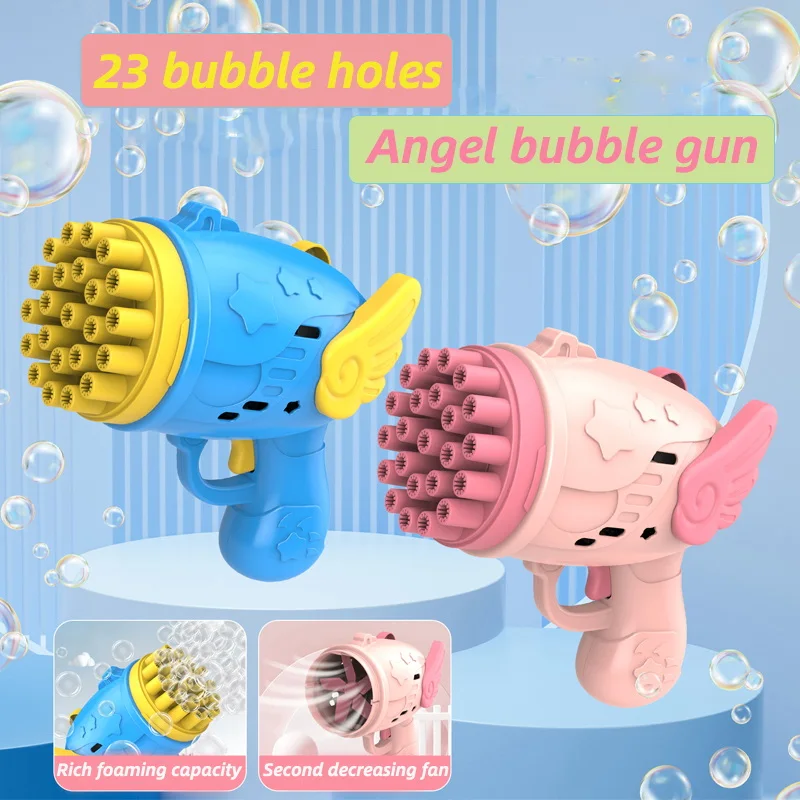 Amazon Hot Sale Summer 23-hole Bubble Machine Angel Bubble Gun Toy For Kids