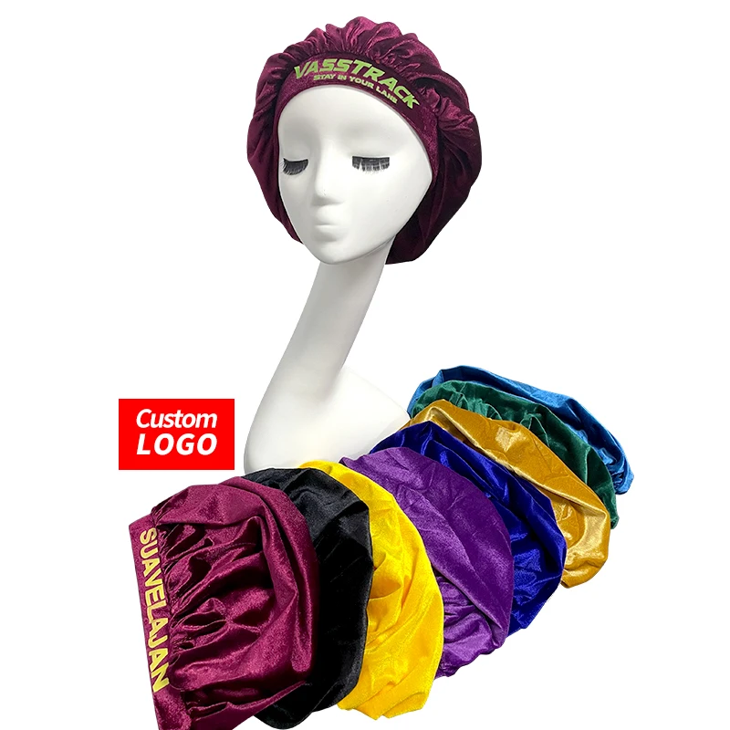 
Factory 2021 Vendor Solid Head Hair 100%Silk Satin Sublimation Logo Printed Custom Bonnets for Women 