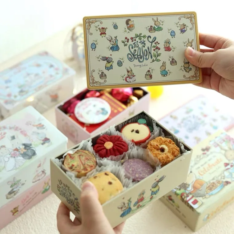 Luxury Lovely DIY Cookie Empty Storage Metal Cans Rectangular Tin
