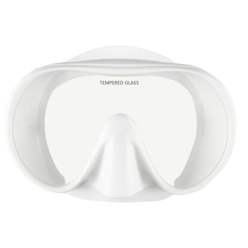 New arrival professional tempered glass single lens Frameless wide view anti fog snorkel scuba diving mask and soft snorkel