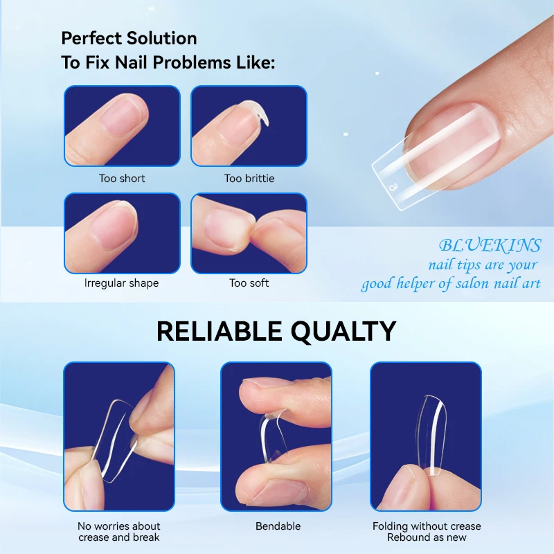 BLUEKINS Gel-x quality nail tips 240Pcs Short Square Coffin Almond Square Frosted Nail Tips Press On Nails Art Gel