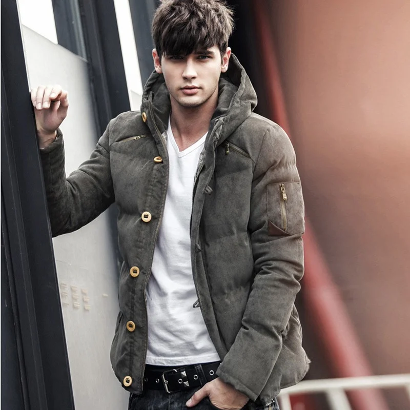 
Winter Corduroy Hood Padded Quilted Men Jacket Coat Fashion Warm Male Jackets Parka Hooded Casual Overcoat 
