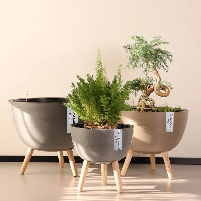 High Quality Modern Living Room Brushed Round Plastic Plant Flower Pots & Planters Vertical Stand Home Decor Larger Masetas