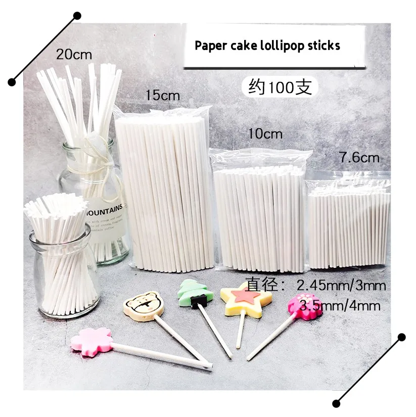 Food-grade DIY Paper Cake sticks cake accessories150*3.5mm multi-size lollipop 100pcs soft solid good toughness bar bakery