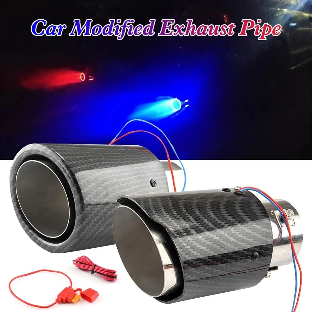 Racing Red Blue Flame Led Exhaust Muffler Tip Carbon Fiber Racing Automobile Car Tail Pipe Light