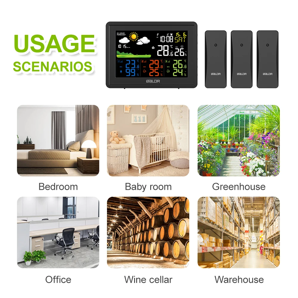 BALDR Weather Forecast Station with Multiple Remote Sensors Digital Temperature and Humidity Meter Barometer Pressure Clock