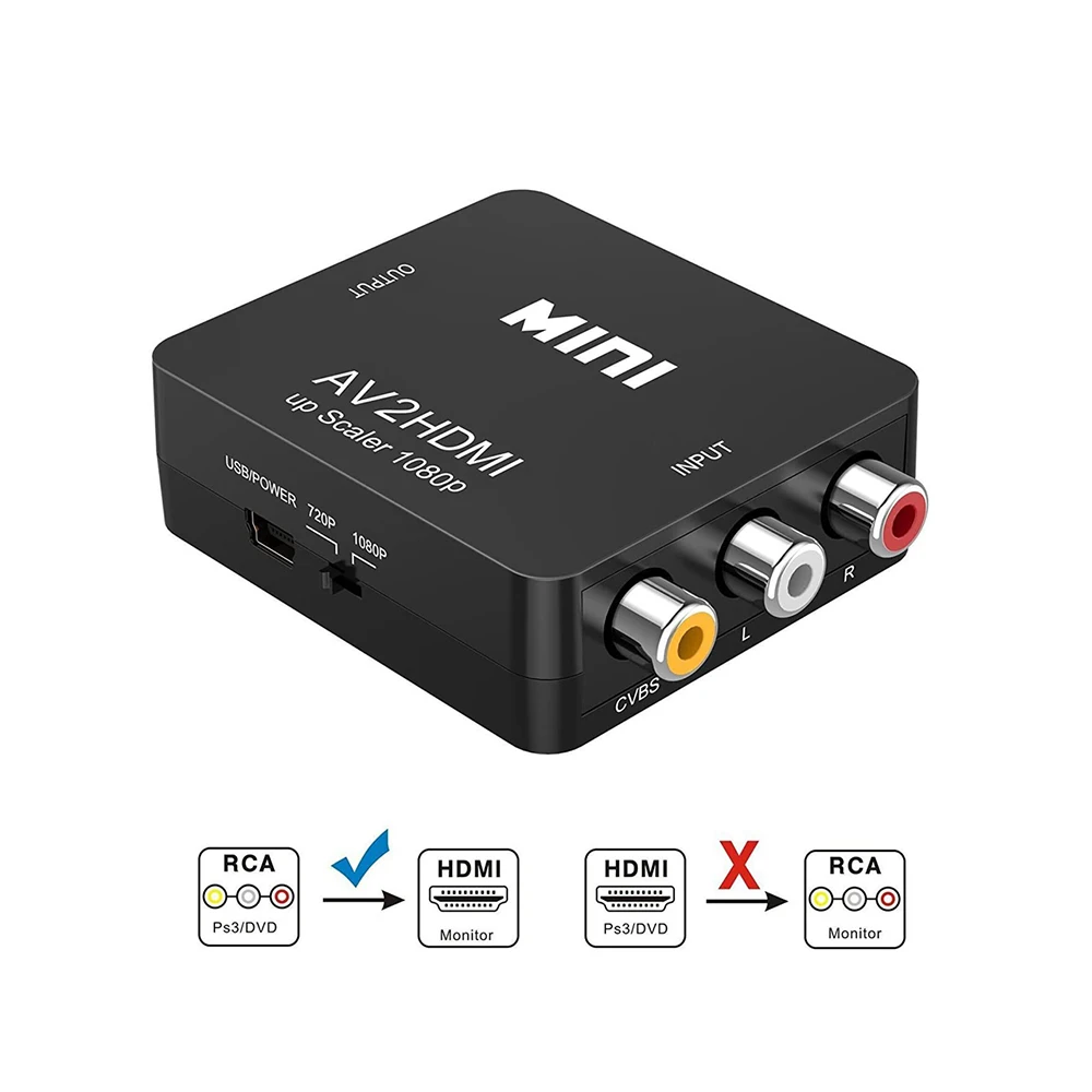 Doonjiey 1080P AV to HDMI Video Converter Mini RCA Composite CVBS Adapter Supporting PAL/NTSC with USB Charge Cable AV to hdmi