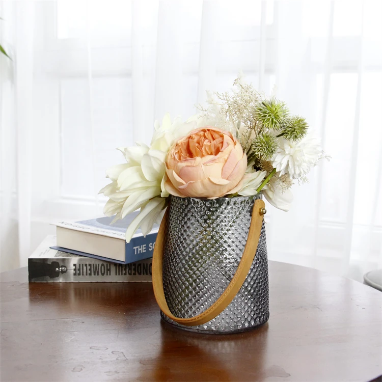 Nordic Simple Portable crystal luxury decoration Glass Vase Leather Glass Storage Jar Creative Home Flower Handbag Vase