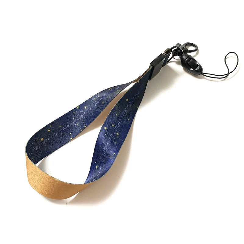 Hot Sale Cell Phone Accessories Blue Polyester Short Lanyard Wrist Keychains Mobile Phone Lanyard