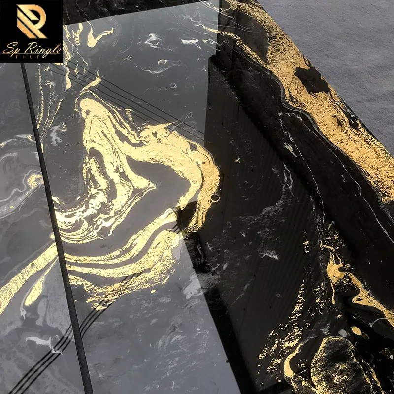 600x1200 black gold vein design bathroom mirror tiles for decoration custom decorative tiles for wall