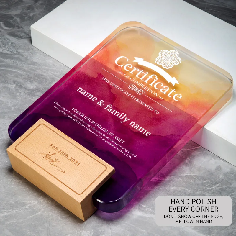 crystal logo custom crystal trophy Desk decoration The sitting room place award trophy Solid wood trophy glass award