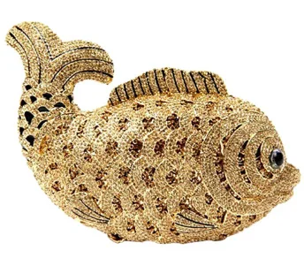Amiqi MRY80 Luxury rhinestones diamond wedding dinner party banquet hollow out fish evening bag purses clutch bags