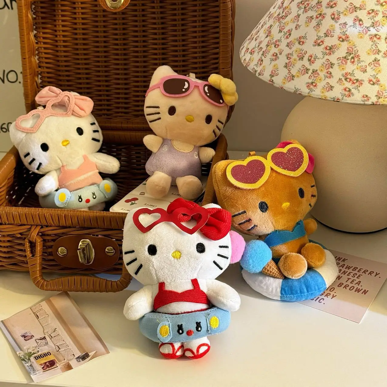 Kawaii KT Cat Stuff Plush Hawaiian Plushie Pochacco Melody Y2k Pendant Soft Keychain Doll Pillow Birthday Gift for Girl