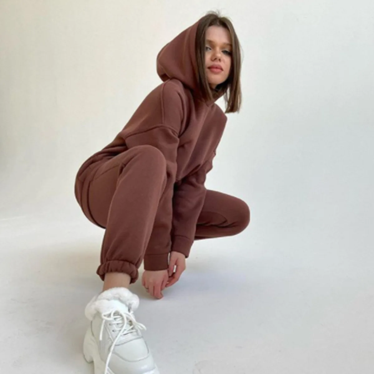 Women Putih Sweatshirt Pant Hoodie Fabric Sweatpants And Hoodie Set 2 Piece Set Hoodie