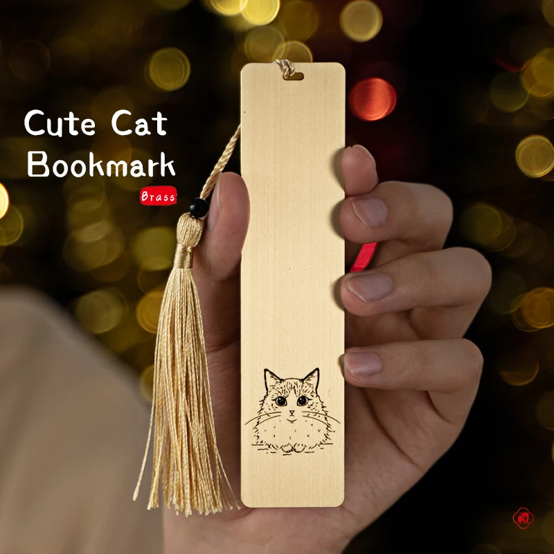 Golden Cute Cat Metal Bookmark With Tassel And Custom Logo,Gold Plated Funny Promotional Brass Bookmark Metal,Boxed Bookmark