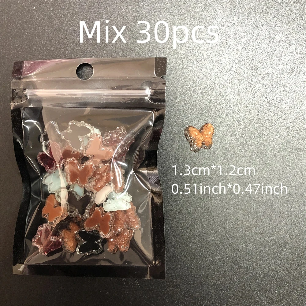 New 30Pcs/Bag Small Size Mixed Cute Bear Frog Strawberry Accessories Nail Art Decorations Charm Diy Phone Case Pencil Box Parts