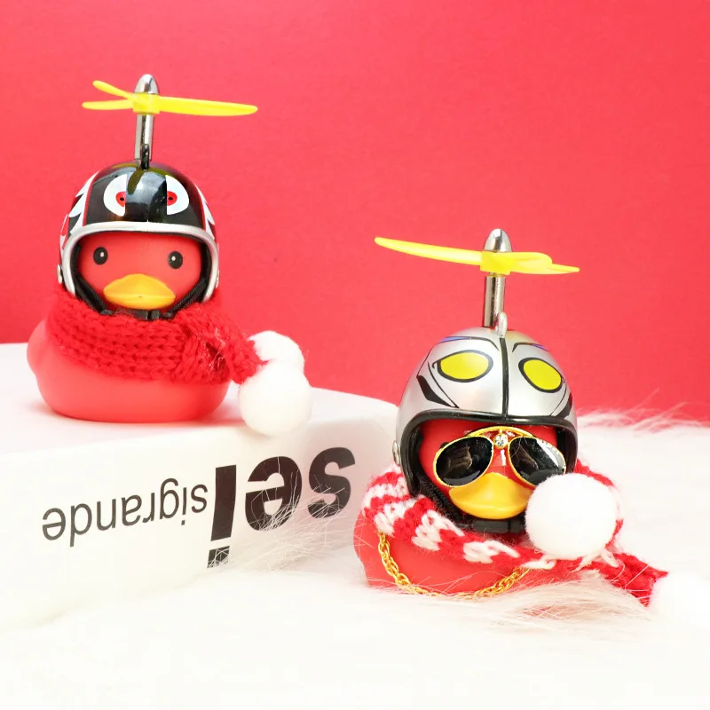 Rubber Red Duck Car Bike Decoration Black Duck Motorcycle Decoration With Propeller Helmet