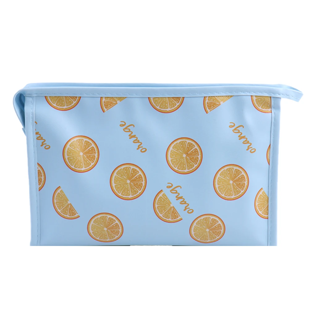 Wholesale Customized Orange Printed Light Blue Skype Cosmetic Bag Set Makeup Bags For Ladies Women