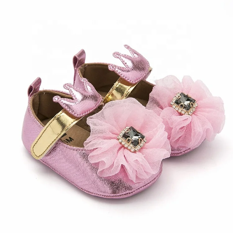 Wholesale Cute PU Leather crown bowknot princess dress party toddler baby girl shoes