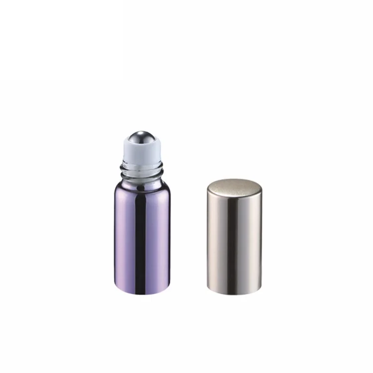 Luxury cosmetic packaging 5ml 7ml 8ml 10ml 12ml 15ml shiny black pink electroplating roller ball perfume bottle metal roll on