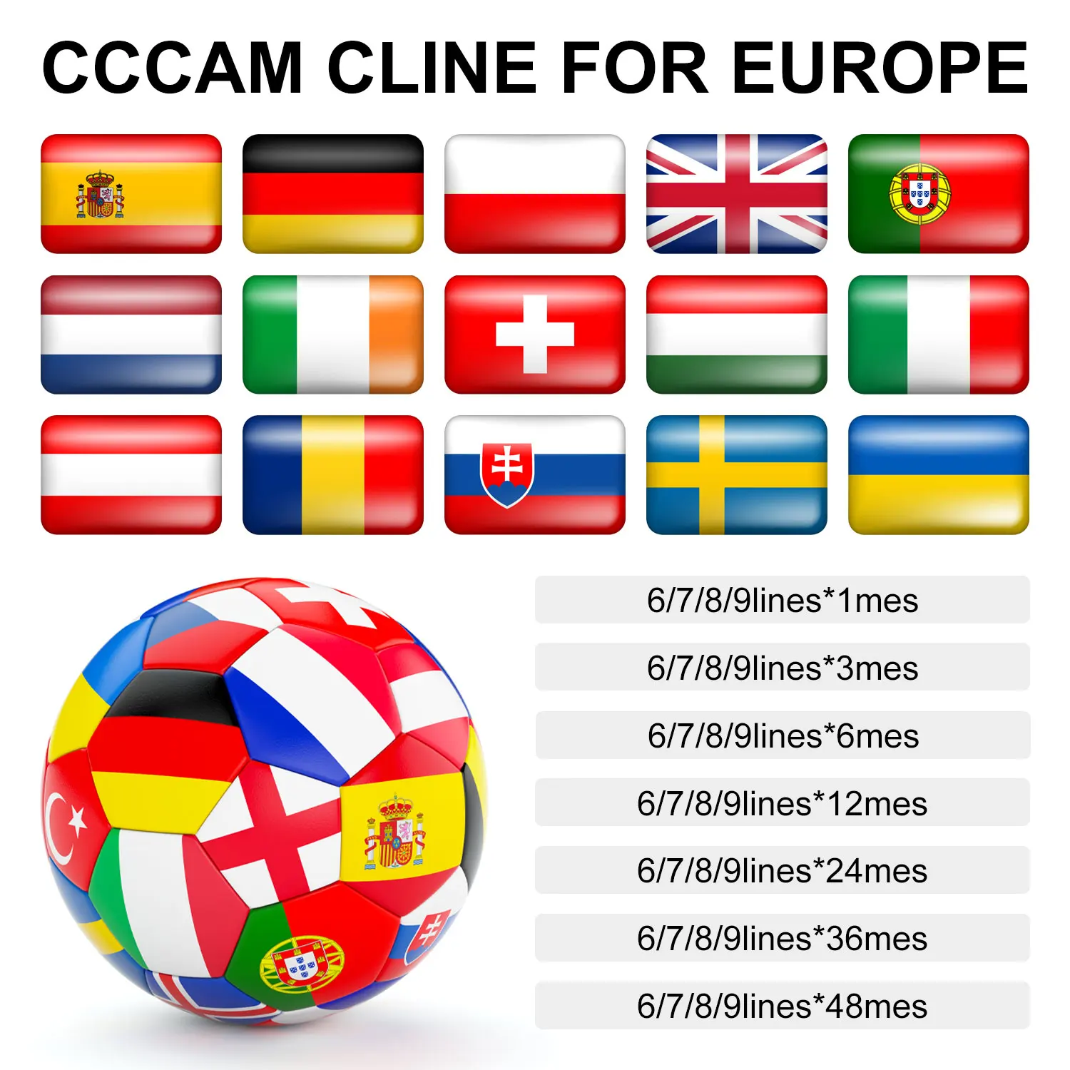 CCCam Portugal UK Spain Germany Poland 8 lines for GT media V9 Super V8 Nova Satellite TV Receiver Europe Cline