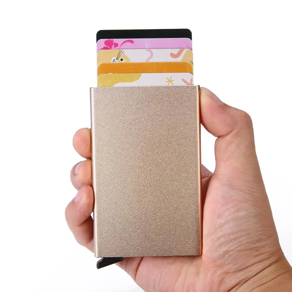 Оптовая продажа, лидер продаж, автоматический выдвижной Футляр для кредитных карт с логотипом на заказ, Карманный Кошелек с RFID-блокировкой из алюминиевого сплава