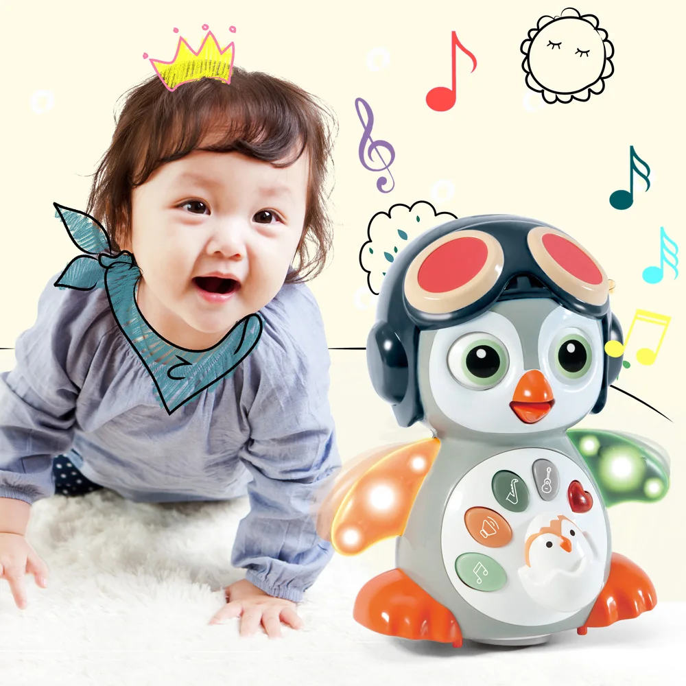 Funny Musical Electric Swing Penguin Infant Tummy Time Toys Walking Sensory Crawling Baby Toy
