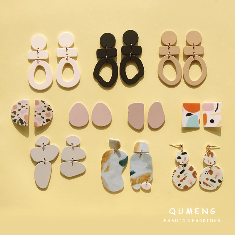 
Boutique Selling Clay Texture Simple Hollow Concave Oval Abstract Geometric Acrylic Drop Earrings For Girl Trendy Jewelry 