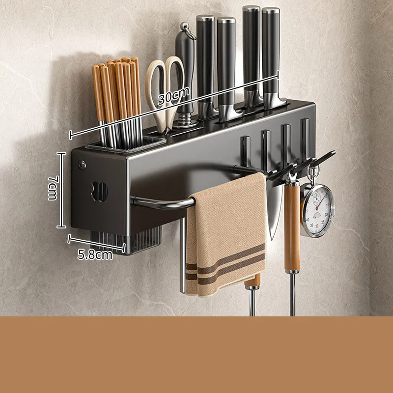 Carbon Steel Kitchen Knife Spoon Utensils Holder Wall-mounted Kitchen Storage Rack