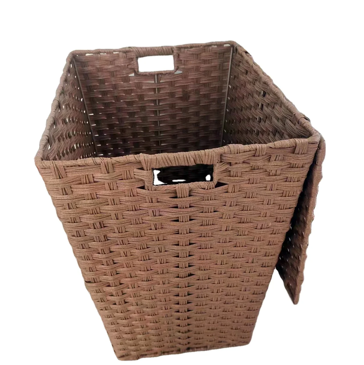Fashion woven plastic rattan laundry basket  storage clothes basket With Lid Insert Handle Design kids teen storage
