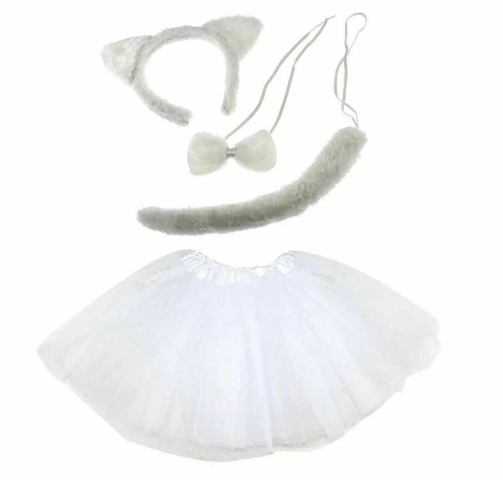 1481 White Cat Tutu Costume Ladies Halloween Fancy Dress Instant Custom Animal Ears Tail Skirt Bow Kit Cheap Sexy Animal Costume