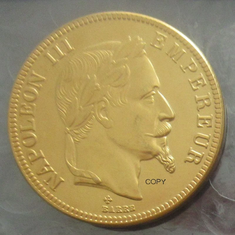 Reproduction France 1864 BB 100 Francs - Napoleon III Gold Plated Commemorative Coin