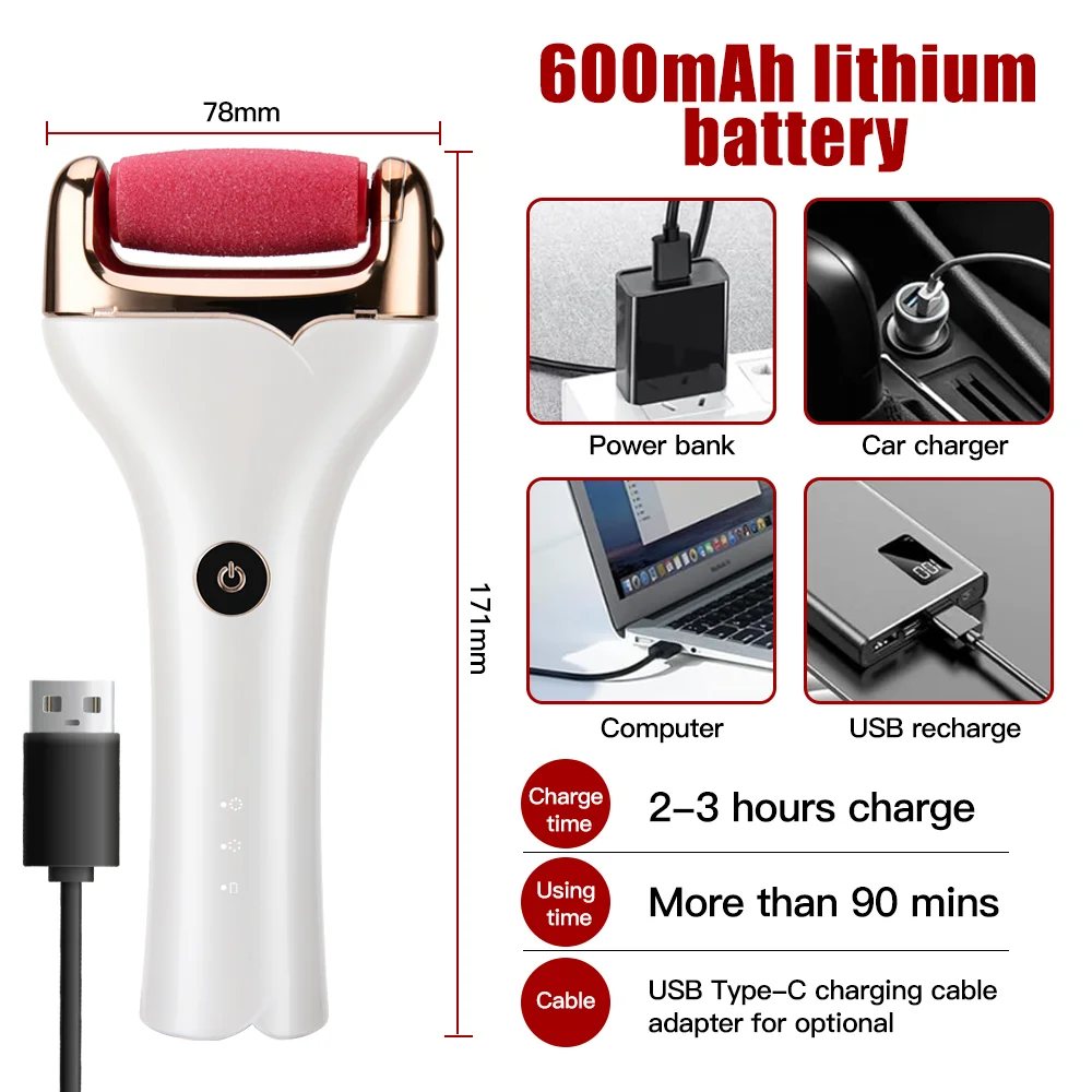 High quality IPX6 Low battery reminder Callus Remover USB type C Rechargeable Foot file Foot File