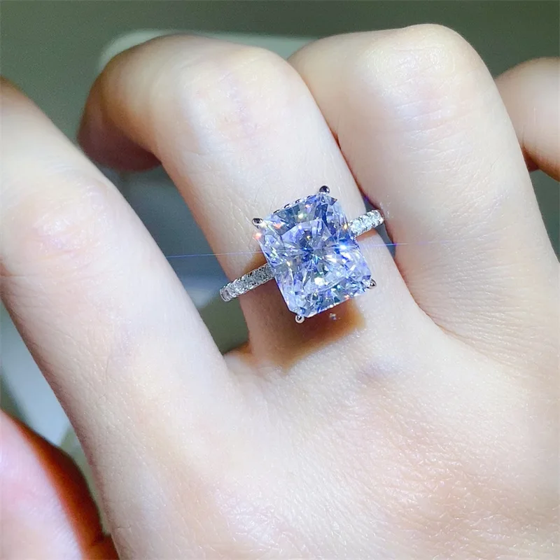 Hot sale 925 silver 5 carat radiant cut square classic full diamond moissanite women engagement wedding large ring