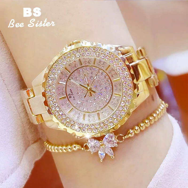  Часы наручные BS Jewelry женские кварцевые модные роскошные водонепроницаемые с кристаллами и стразами подарок для женщин ювелирные изделия браслетом