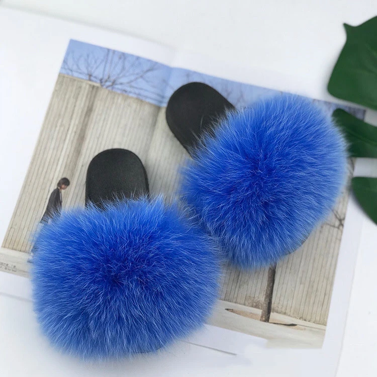 
2021 Fluffy Raccoon Women Slides Sandal Slippers Custom Wholesale Fox Fur Slide Ladies Girls Flat Summer Outdoor Wear 