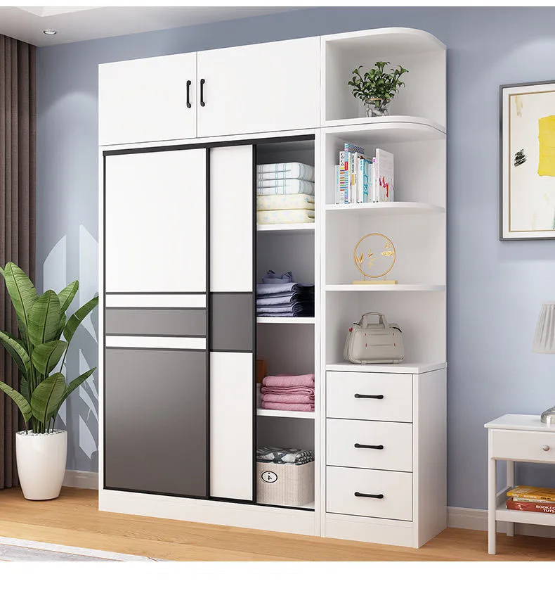 Wardrobe household modern simple small apartment bedroom assembly economy solid wood wardrobe Light luxury storage
