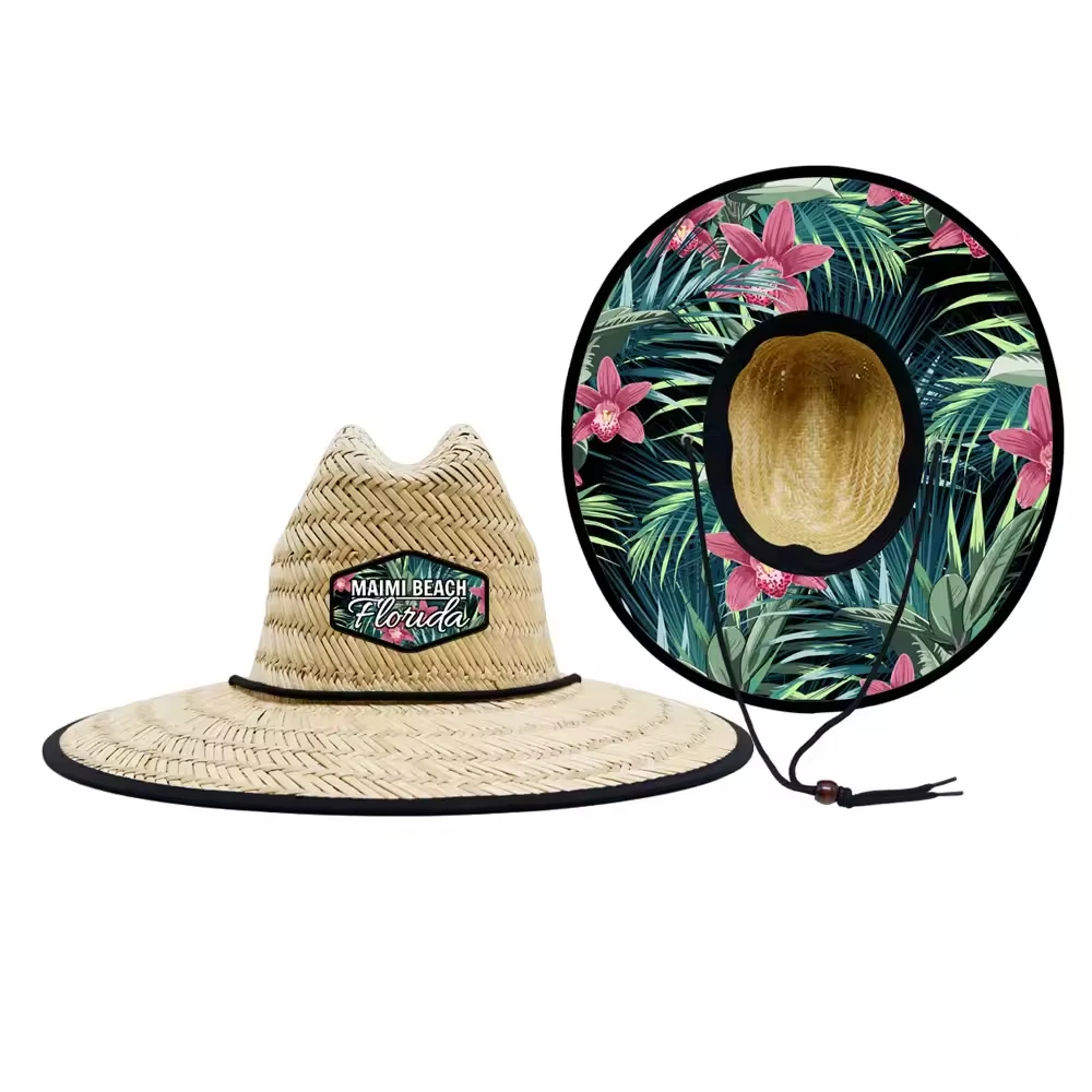 Custom printed under brim flowers big brim outdoor sun visors summer beach women sun hat straw felt wide brim